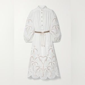 ZIMMERMANN Lyre belted embellished linen midi dress